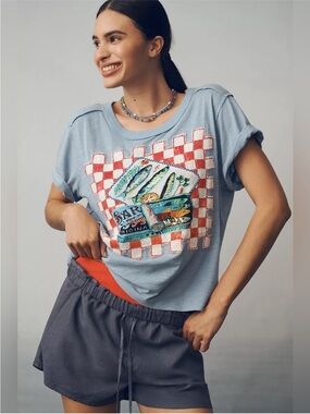 Anthropologie Maeve | Sardine Linen Blend Graphic T-shirt Tee Sz L